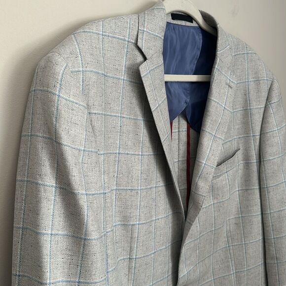 Westport Black Windowpane Grey/Blue 2 Button Wool/Silk Unlined Sports coat 44XL - Picture 4 of 15